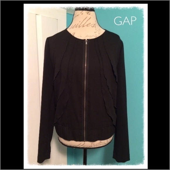 Gap Black Ruffle Front Zip Up Coat - Picture 1 of 4